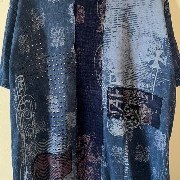 Y2K Distressed Affliction Cyber Mall Goth Studded Heavy Tee - Picture 5 of 8